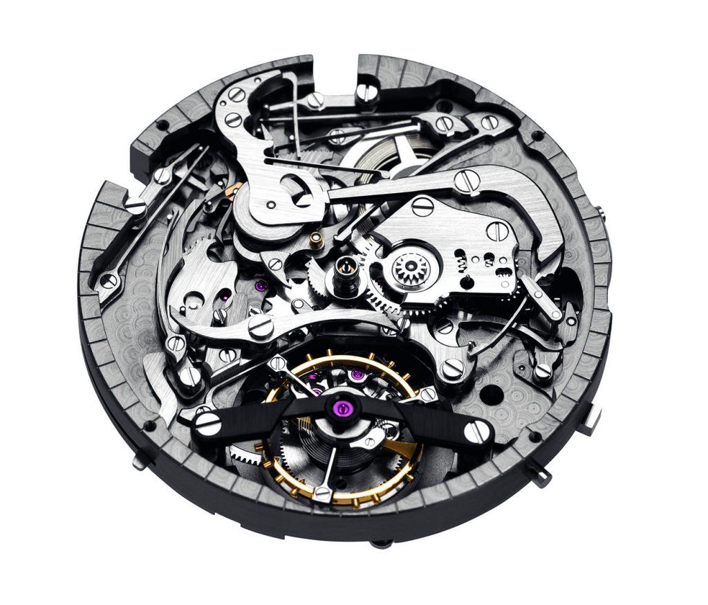 Dial side of the Supersonnerie, showing the tourbillon and repeater cadrature (under the dial mechanism, where the repeater train is traditionally located)